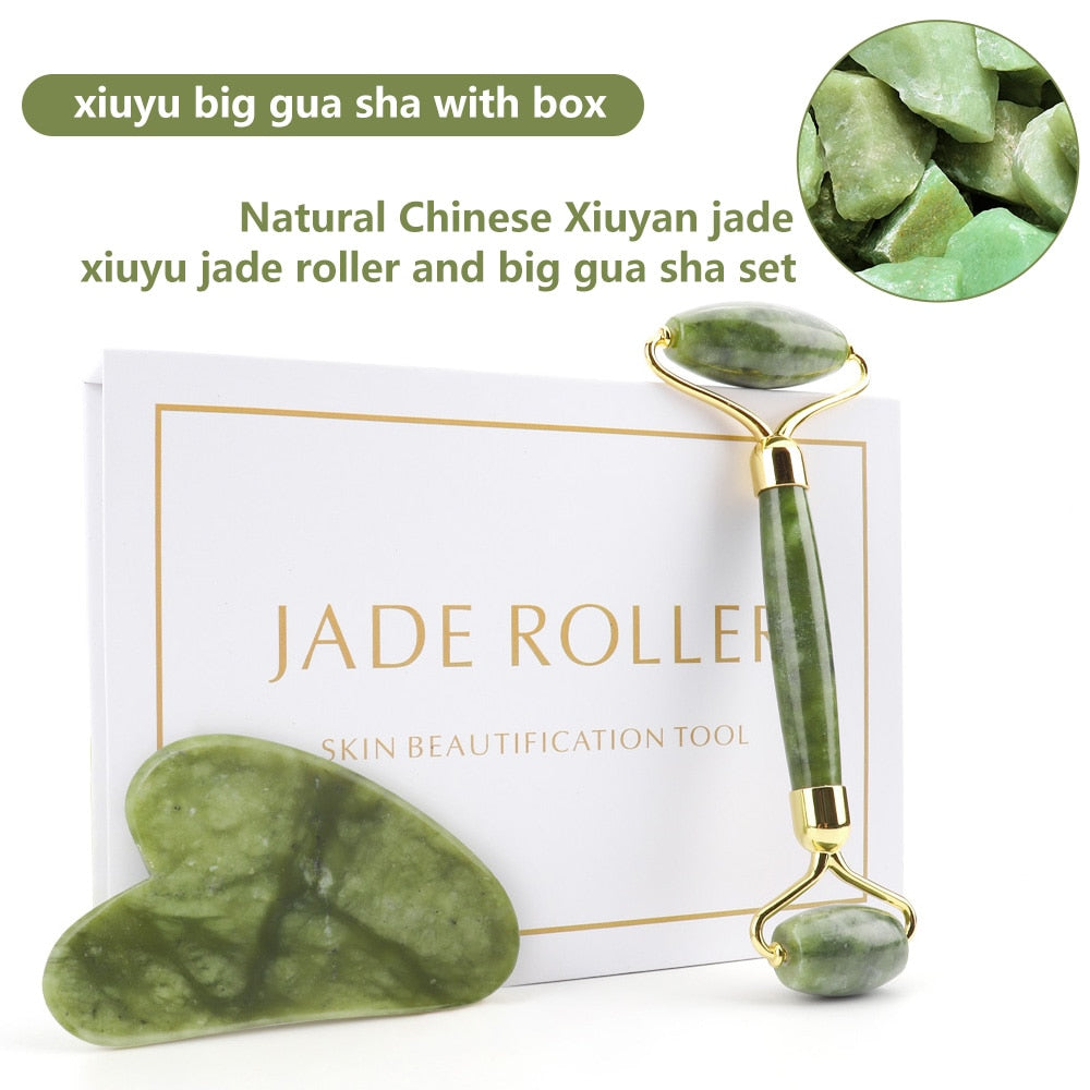 Beauty Natural Rose Quartz Jade Roller Gua Sha Set