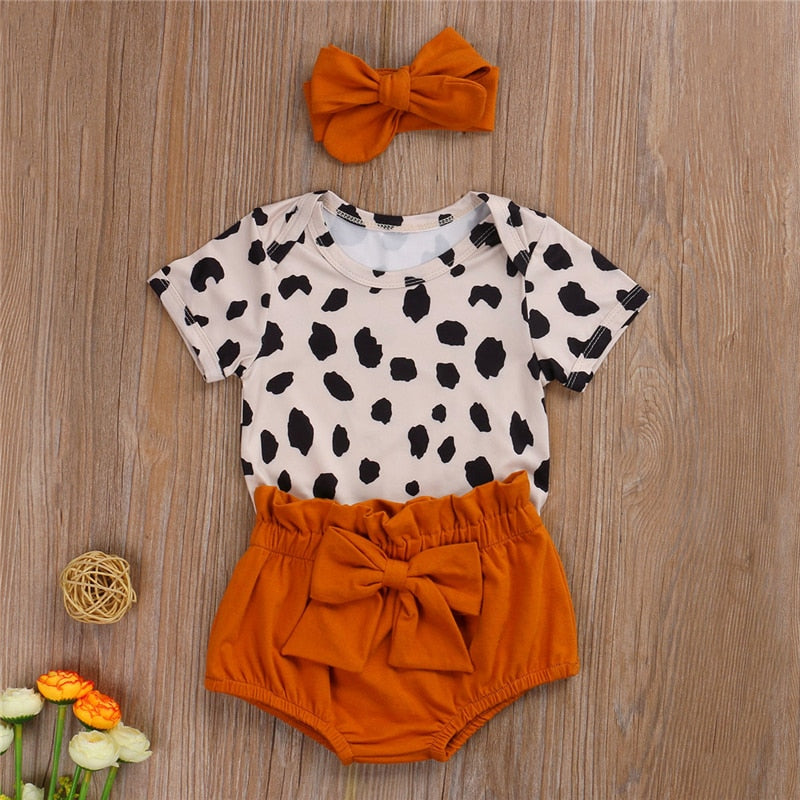 Leopard Print Short Sleeve Romper Tops Bow