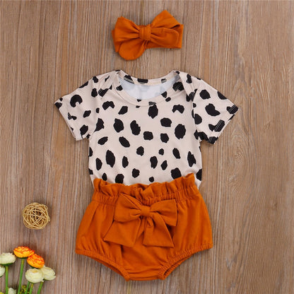 Leopard Print Short Sleeve Romper Tops Bow