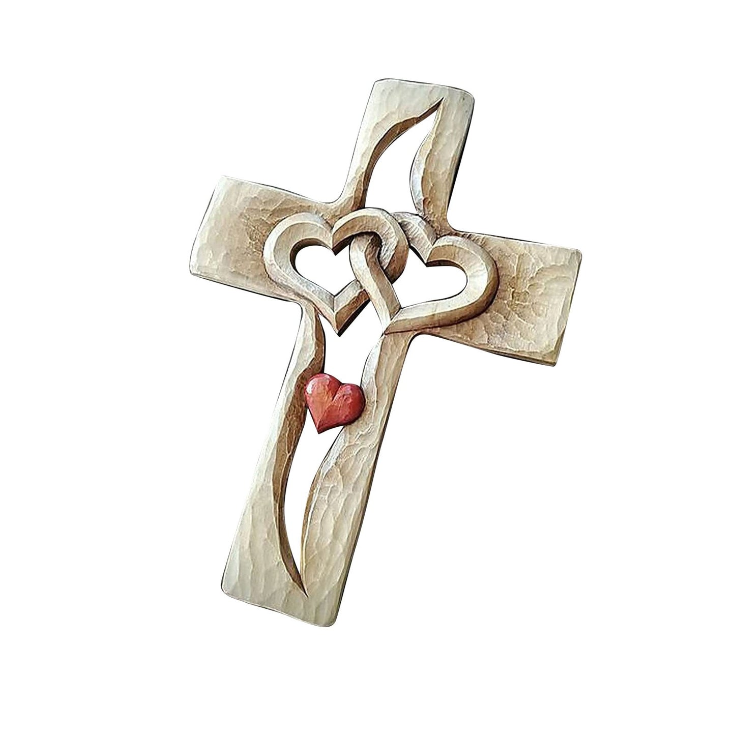 Carved Wooden Cross Intertwined Hearts Acrylic Love Cross