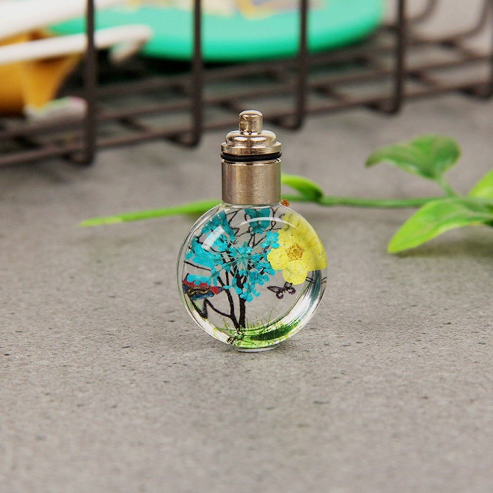 Dried Flower Butterfly Glass Ball Necklace Pendant