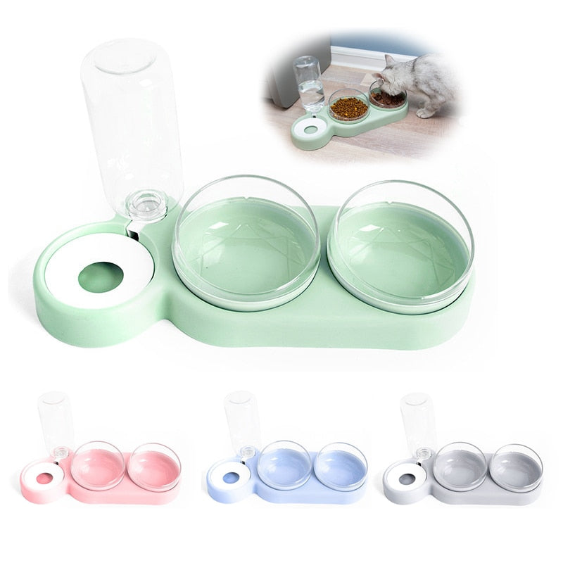 2-in-1 Pet Feeder Cats Dogs Food Bowl Water Bowls