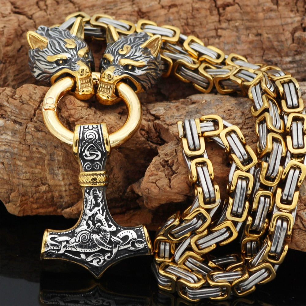 Nordic Celtic Wolf Men's Necklace Viking Wolf Head