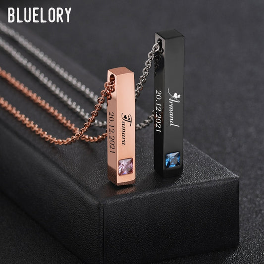 Engraved Stainless Steel Vertical Bar Name Mental Necklace