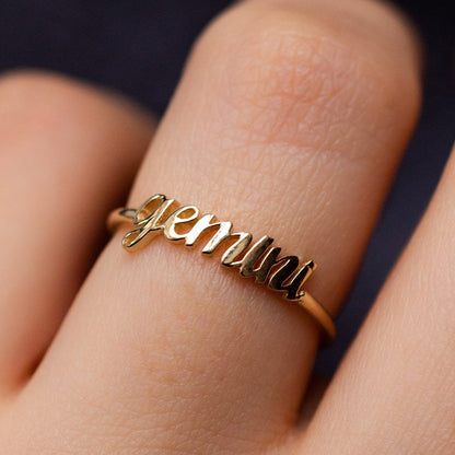 Minimalist thin Open Gold 12 Star Signs Finger Rings