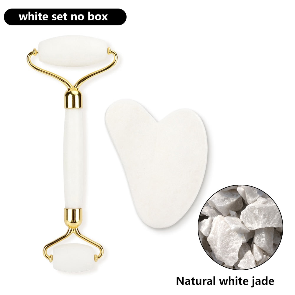 Beauty Natural Rose Quartz Jade Roller Gua Sha Set