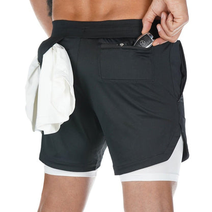 Men 2 in 1 Running Shorts Jogging  Dry Beach Short