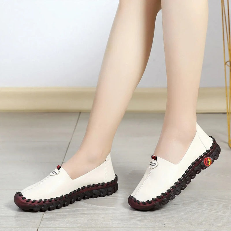 Mother comfortable leather summer shoes women black flats