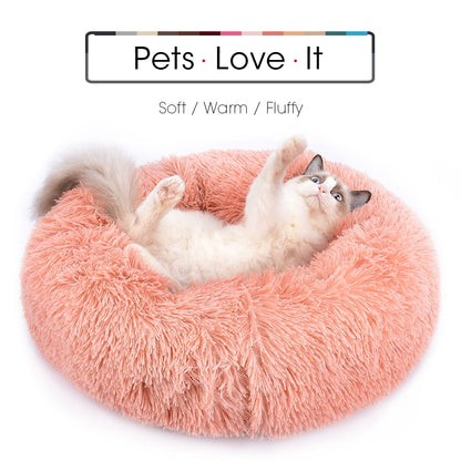 Warm Round Cat Bed Cushion House Long Plush Washable Bed