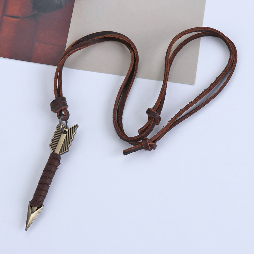 1 Piece Handmade Vintage Leather Arrow Pendant Necklace