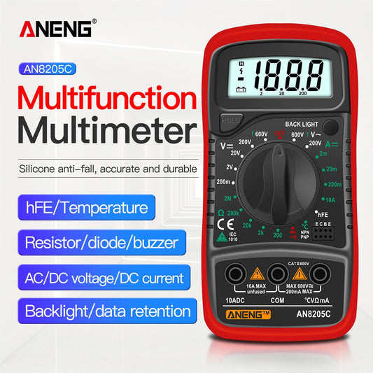 AN8205C Digital Multimeter AC/DC Ammeter Volt Ohm Tester Meter