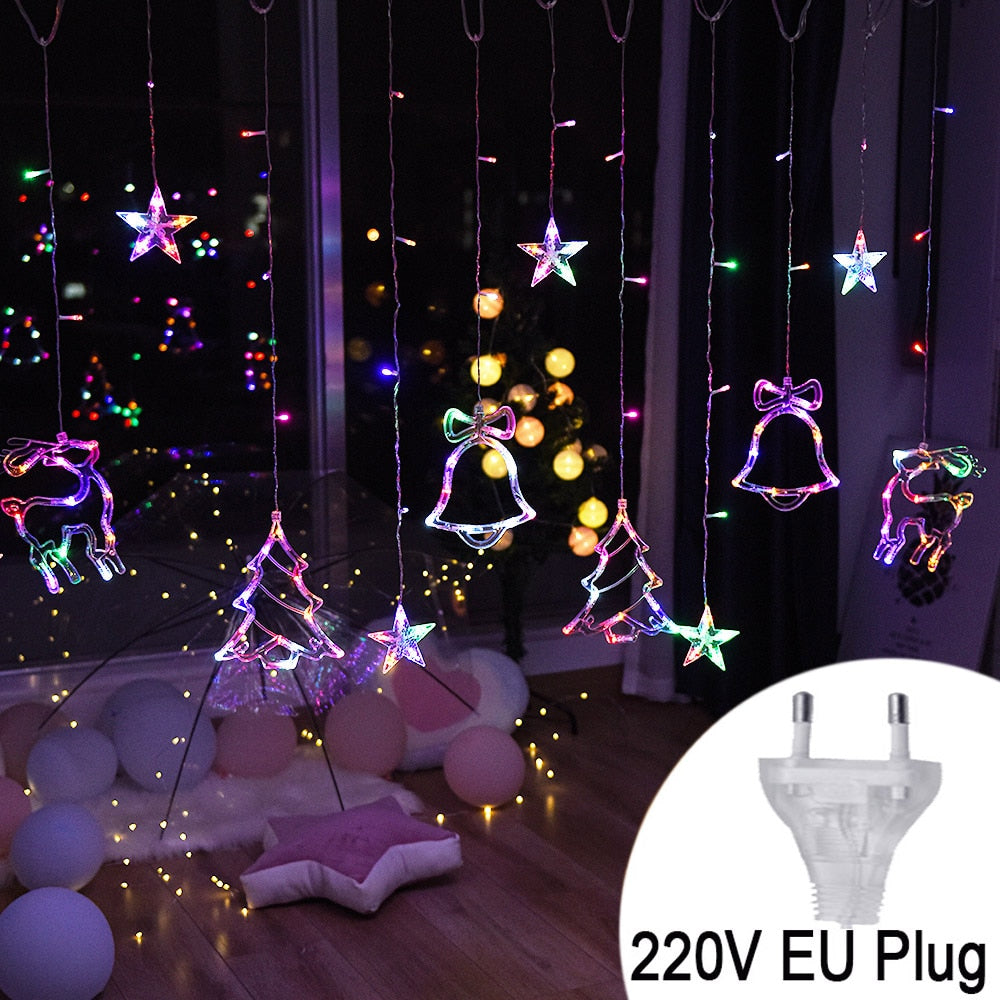 LED Deer Bells Curtain Light EU US Christmas Garland