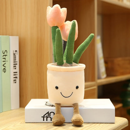 Lifelike Tulip & Succulent Plants Plush Stuffed Toys Soft Bookshelf