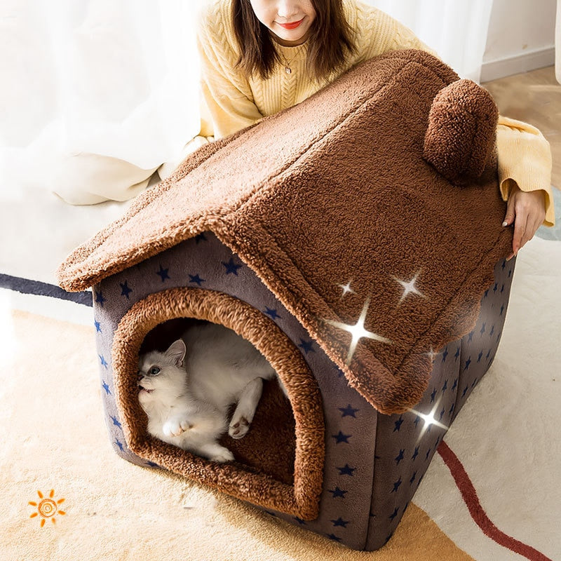 Cat Bed Sleep House Warm Cave Dog Kennel