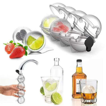 4-Hole Round Ice Ball Mold Whiskey Cocktail Drink