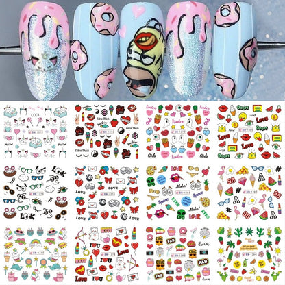 Beauty 12pieces Cute Christmas Nail Stickers Cartoon Animal Design