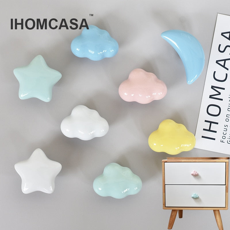 Ceramic Clouds Stars Moon Hook And Handle Children's Room