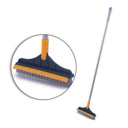 Floor Scrub Brush 2 In 1 Long Handle Wiper Stiff Bristle Window Squeegee
