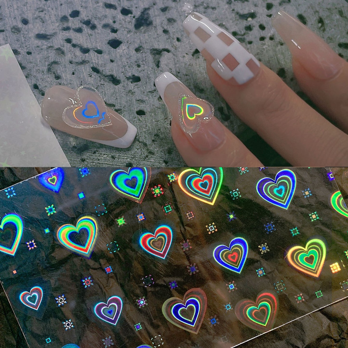 Beauty 2pieces Aurora Laser Heart Nail Art Sticker