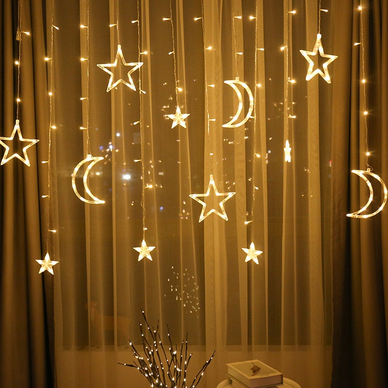 LED Deer Star Moon Curtain Light 220V 110V Christmas Garland