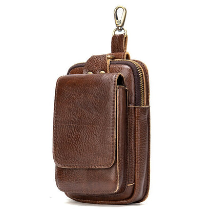 Crazy Horse Leather Waist Packs Belt Phone Bag