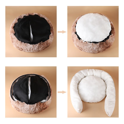 Removable Donut Dog Bed Plush Pet Kennel Round Cat Bed