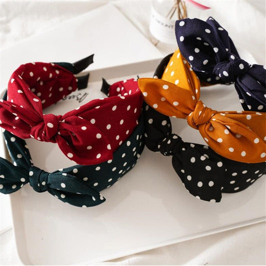 Vintage Dot Print Hair Band Rabbit Ear Knotted