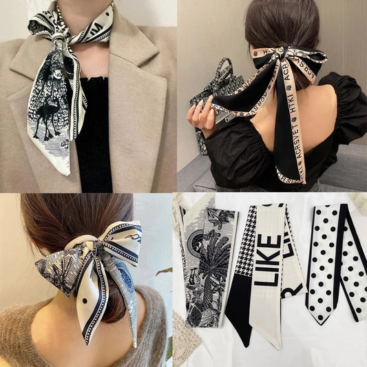 Retro Letters Hair Streamer Hounds tooth Ponytail Holder