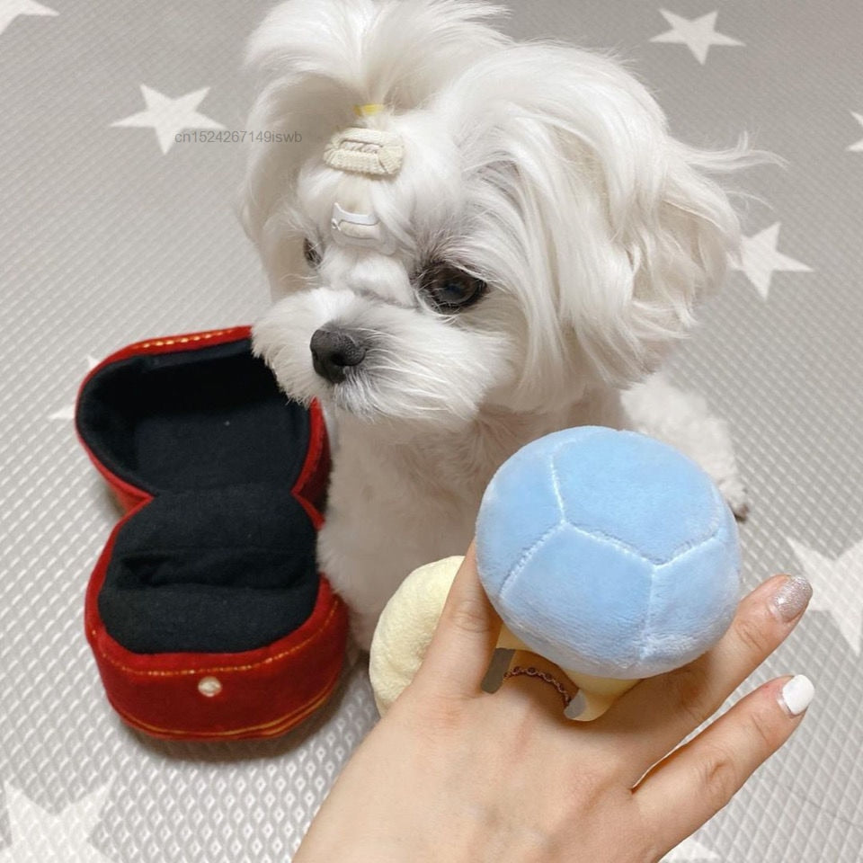 Squeak Plush Toy Ring Box Diamond Ring Case Stuffed Pet Chew