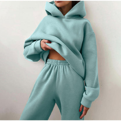 Women Tracksuit Autumn Winter Warm Solid Color Fleece