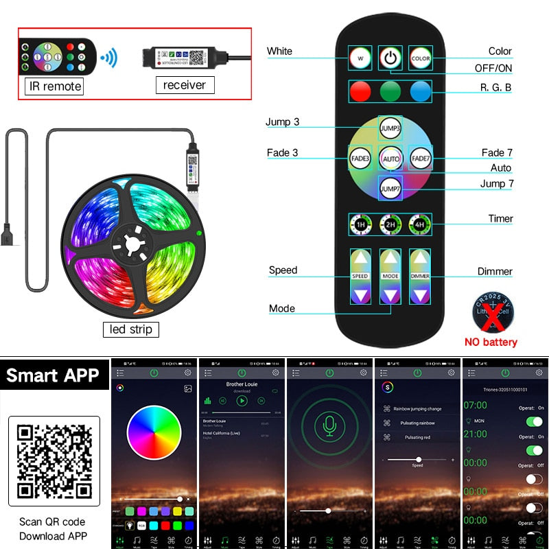 LED Strip Lights Bluetooth USB SMD 5V RGB LED Lamp