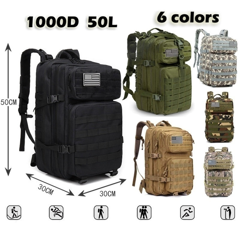 50L Nylon Waterproof Trekking Fishing Hunting Bag Backpack