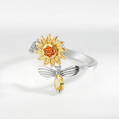 Spinning Sunflower Bee Anxiety Ring