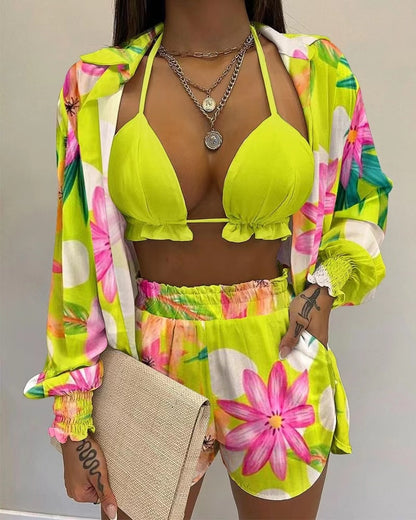 New Summer 3 Piece Set Outfits Women Beach Style