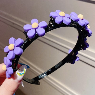 Double Bangs Clip Pearl Headbands Flower Hairbands