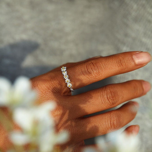 Sweet Daisy Flower Rings for Women Open Adjustable Ring