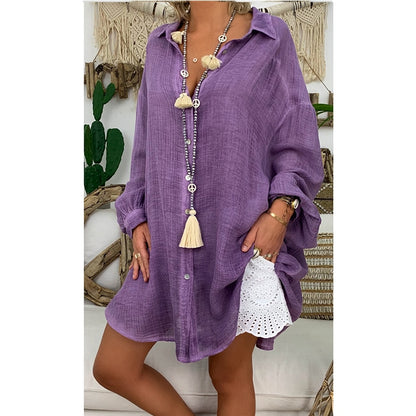 Long Sleeve Plus Size Linen Shirt Women White Button Down Shirt