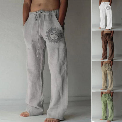 Linen Cotton Casual Trousers Sun Flower Pants