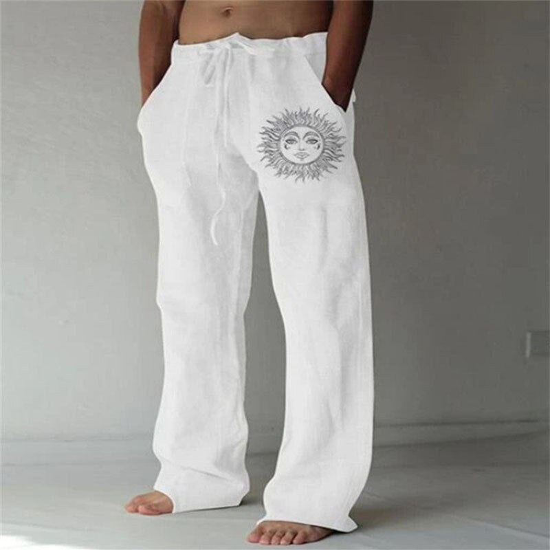 Linen Cotton Casual Trousers Sun Flower Pants