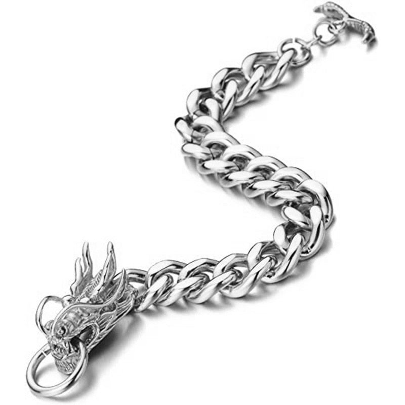 Hip Hop Silver Dragon Head Dragon Lin Bracelet