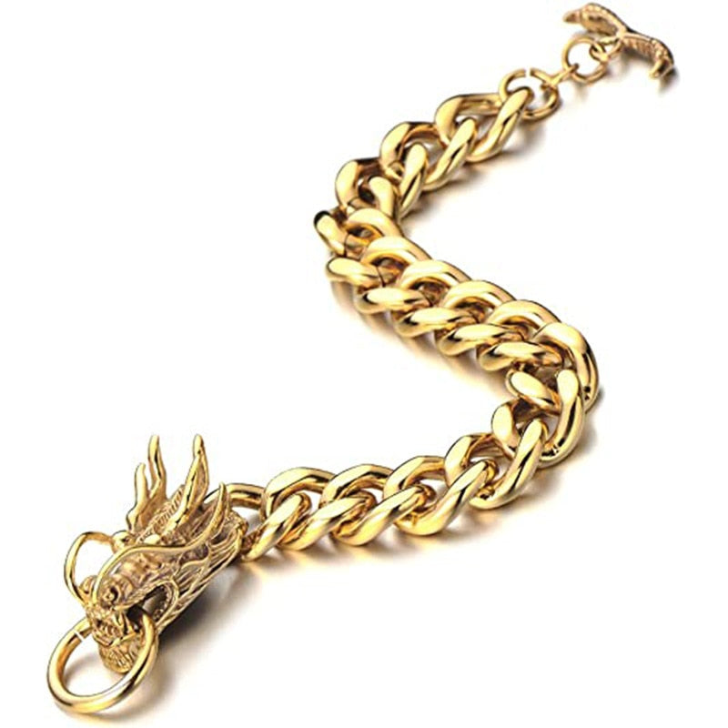 Hip Hop Silver Dragon Head Dragon Lin Bracelet