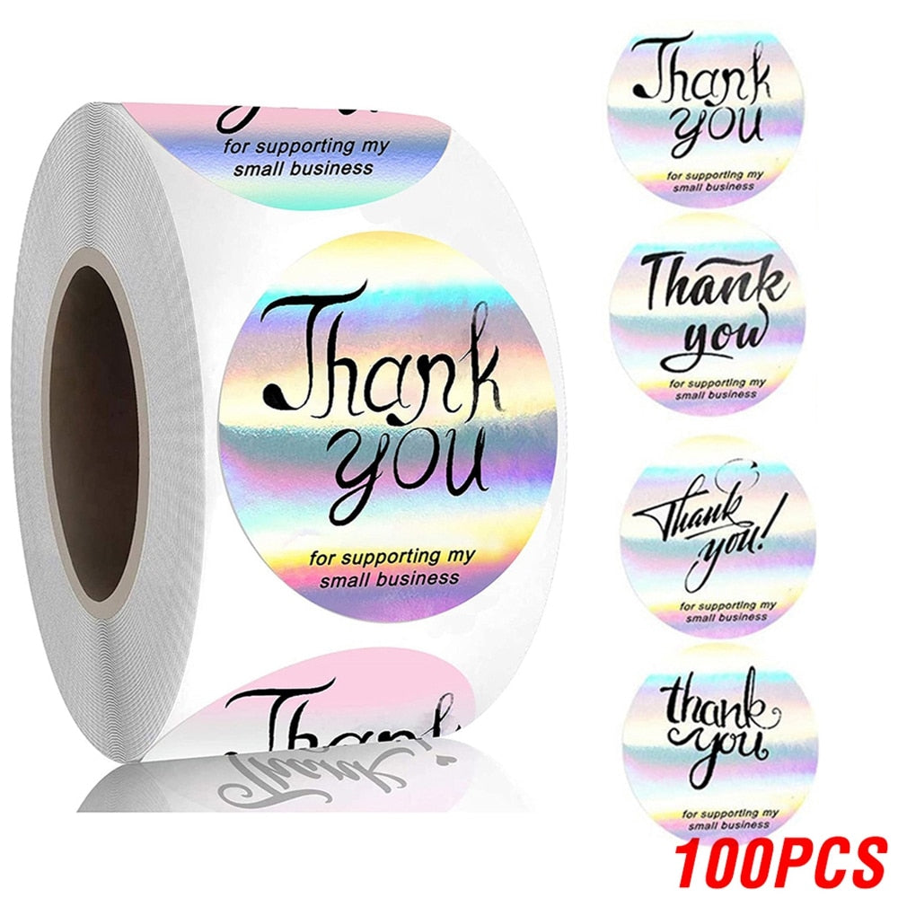 Rainbow Laser Thank You Stickers Adhesive Labels