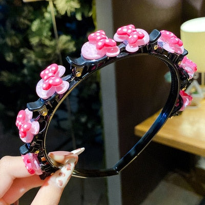 Double Bangs Clip Pearl Headbands Flower Hairbands