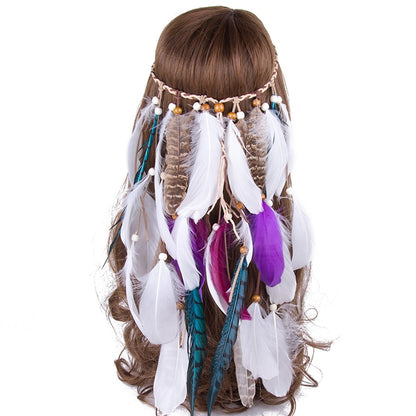 Boho Feather Headband for Woman Festival Hair Accessories