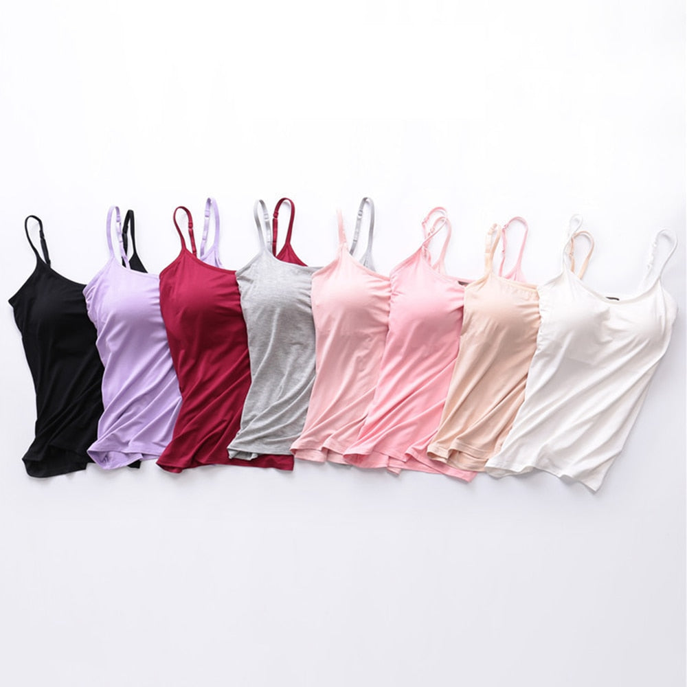 Women's Camisole Tops with Built in Bra Neck Vest