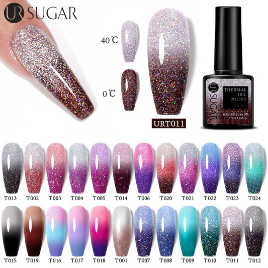 Beauty Thermal Nail Polish Shiny Sequins Effect Color Change Gel