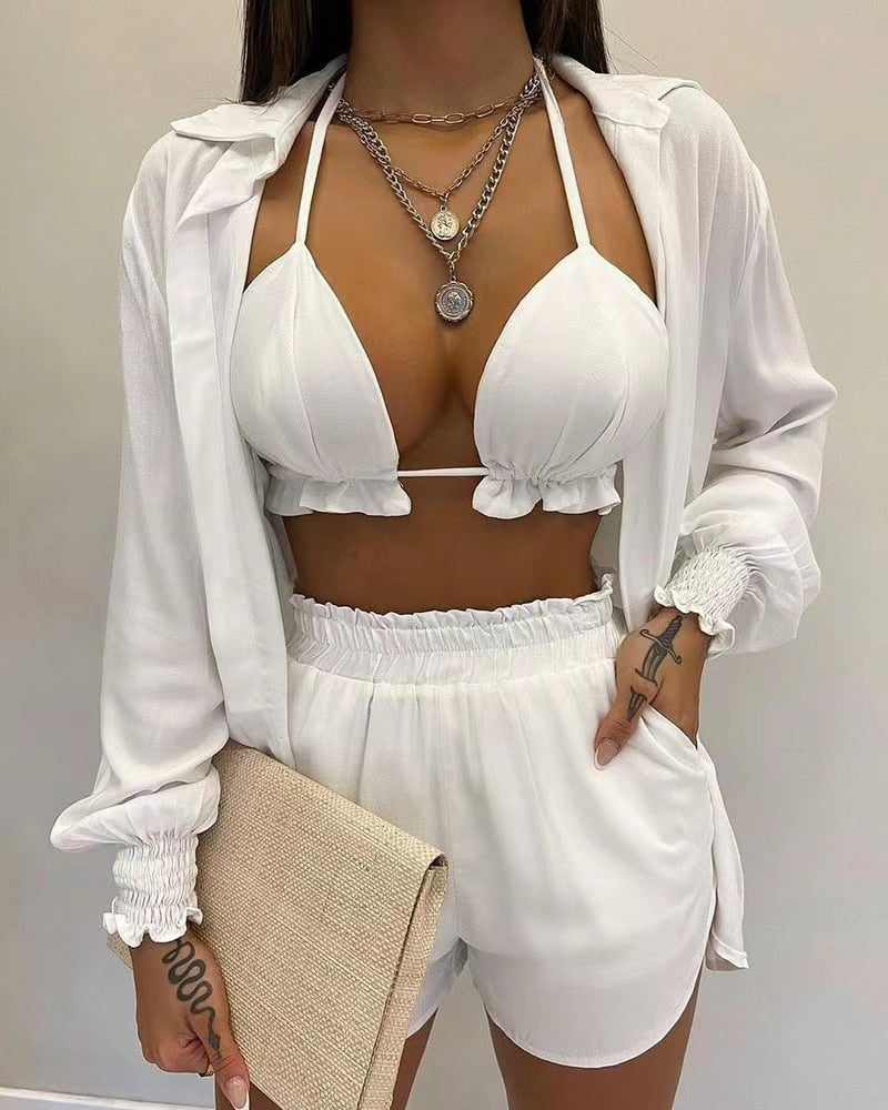 New Summer 3 Piece Set Outfits Women Beach Style