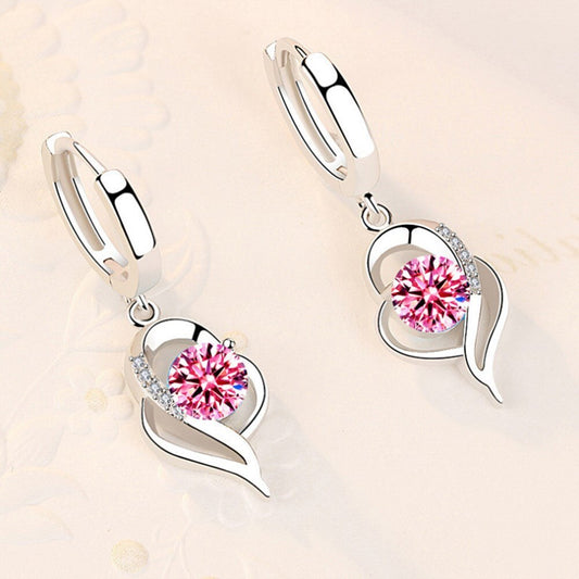 New Pink Silver Color Earrings Woman Fashion Jewelry