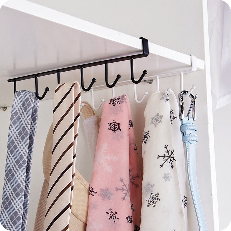 Iron 6 Hooks Storage Shelf Wardrobe Cabinet