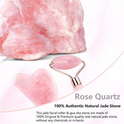 Beauty Natural Rose Quartz Jade Roller Gua Sha Set